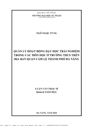 Quản lý hoạt động dạy học trải nghiệm trong các môn học ở trường thcs trên địa bàn quận cẩm lệ thành phố đà nẵng