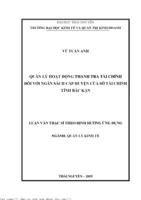 Quản lý hoạt động thanh tra tài chính đối với ngân sách cấp huyện của sở tài chính tỉnh bắc kạn