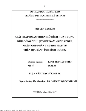 Giải pháp hoàn thiện mô hình hoạt động khu công nghiệp việt nam singapore