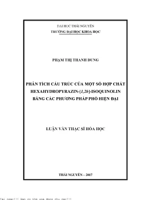 Phân tích cấu trúc của một số hợp chất hexahydropyrazin 1 2b isoquinolin bằng các phương pháp phổ hiện đại