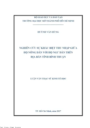 Nghiên cứu sự khác biệt thu nhập giữa hộ nông dân với hộ ngư dân trên địa bàn tỉnh bình thuận