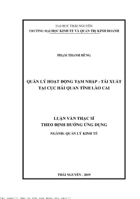 Quản lý hoạt động tạm nhập tái xuất tại cục hải quan tỉnh lào cai