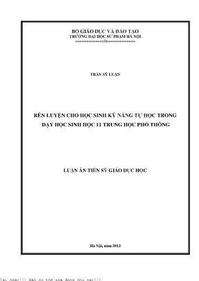 Rèn luyện cho học sinh kỹ năng tự học trong dạy học sinh học 11 trung học phổ thông