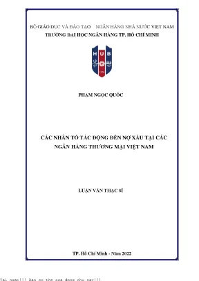 Các nhân tố tác động đến nợ xấu của ngân hàng thương mại việt nam 2022