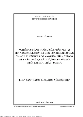 Nghiên cứu ảnh hưởng của phân neb 26 đến năng suất chất lượng của giống cỏ va 06 và ảnh hưởng của cỏ va 06 bón phân neb 26 đến năng suất chất lư
