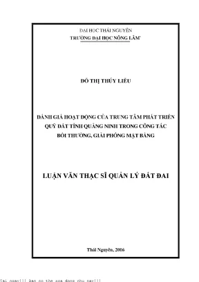 Đánh giá hoạt động của trung tâm phát triển quỹ đất tỉnh quảng ninh trong công tác bồi thường giải phóng mặt bằng