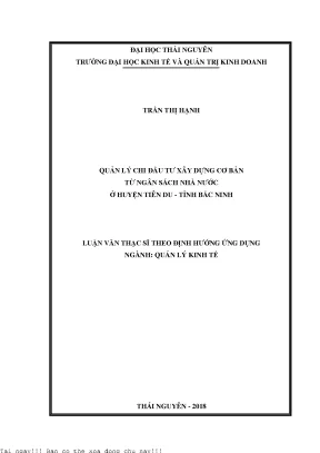 Quản lý chi đầu tư xây dựng cơ bản từ ngân sách nhà nước ở huyện tiên du tỉnh bắc ninh