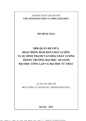 Mối quan hệ giữa hoạt động đảm bảo chất lượng và sự hình thành văn hóa chất lượng trong trường đại học