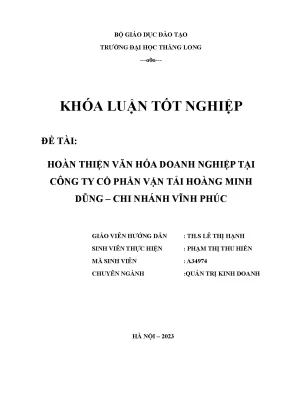 Hoàn thiện văn hóa doanh nghiệp tại công ty cổ phần vận tải hoàng minh dũng chi nhánh vĩnh phúc