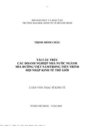 Tái cấu trúc các doanh nghiệp nhà nước ngành mía đường việt nam trong tiến trình hội nhập kinh tế thế giới