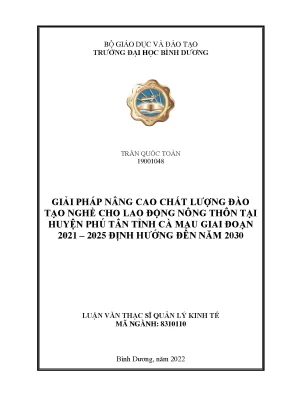 Giải pháp nâng cao chất lượng đào tạo nghề cho lao động nông thôn tại huyện phú tân tỉnh cà mau giai đoạn 2021 2025 định hướng đến năm 2030