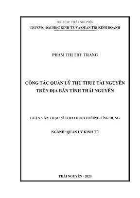 Công tác quản lý thu thuế tài nguyên trên địa bàn tỉnh thái nguyên