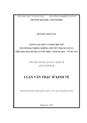 Nâng cao chất lượng đội ngũ người hoạt động không chuyên trách cấp xã trên địa bàn huyện xuyên mộc tỉnh bà rịa vũng tàu