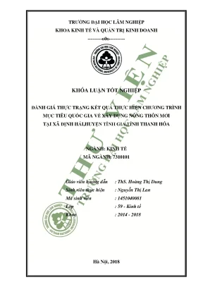 Đánh giá thực trạng kết quả thực hiện chương trình mục tiêu quốc gia về xây dựng nông thôn mới tại xã định hải huyện tĩnh gia tỉnh thanh hóa