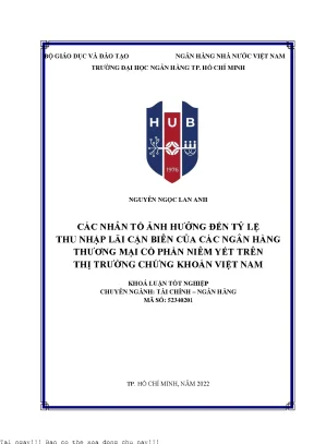 Các nhân tố ảnh hướng đến tỷ lệ thu nhập lãi cận biên của các ngân hàng thương mại cổ phần niêm yết trên thị trường chứng khoán việt nam 2022