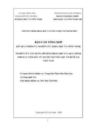 Nghiên cứu xây dựng mô hình động học của quá trình trích ly tinh dầu từ nguồn nguyên liệu vỏ bưởi tại việt nam