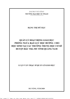 Quản lý hoạt động giáo dục phòng ngừa bạo lực học đường cho học sinh tại các trường trung học cơ sở huyện bắc trà my tỉnh quảng nam