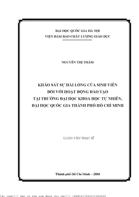 Khảo sát sự hài lòng của sinh viên đồi với hoạt động đào tạo tại trường đại học khoa học tự nhiên đại học quốc gia thành phố hồ chí minh