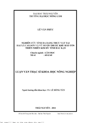 Nghiên cứu tính đa dạng thực vật tại hai xã cao sơn và vũ muộn thuộc khu bảo tồn thiên nhiên kim hỷ tỉnh bắc kạn