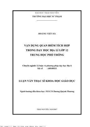 Vận dụng quan điểm tích hợp trong dạy học địa lí lớp 12 trung học phổ thông