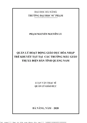 Quản lý hoạt động giáo dục hòa nhập trẻ khuyết tật tại các trường mẫu giáo thị xã điện bàn tỉnh quảng nam