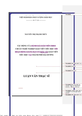 Tác động của đánh giá giáo viên theo chuẩn nghề nghiệp giáo viên tiểu học tới hoạt động giảng dạy đối với giáo viên tiểu học tại thành phố hải dương