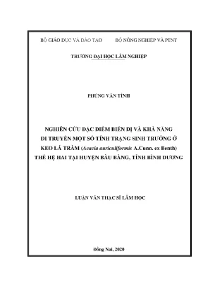Nghiên cứu đặc điểm biến dị và khả năng di truyền một số tính trạng sinh trưởng ở keo lá tràm acacia auriculiformis a cunn ex benth thế hệ hai tại huyện bàu bàng tỉnh bình dương