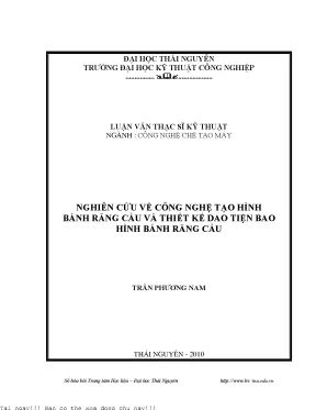 Nghiên cứu về quy trình công nghệ tạo hình bánh răng cầu và thiết kế dao tiện bao hình bánh răng cầu