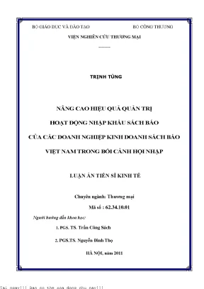 Nâng cao hiệu quả quản trị hoạt động nhập khẩu sách báo của các doanh nghiệp kinh doanh sách báo việt nam trong bối cảnh hội nhập