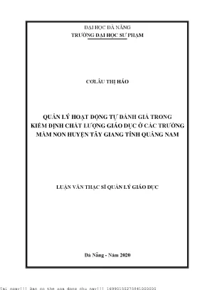 Quản lý hoạt động tự đánh giá trong kiểm định chất lượng giáo dục ở các trường mầm non huyện tây giang tỉnh quảng nam