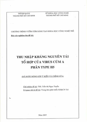 Thu nhận kháng nguyên tái tổ hợp virus cúm a phân type h5