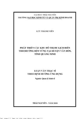 Phát triển các khu đô thị du lịch biển theo hướng bền vững tại huyện vân đồn tỉnh quảng ninh