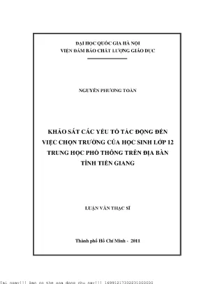 Khảo sát các yếu tố tác động đến việc chọn trường của học sinh lớp 12 trung học phổ thông trên địa bàn tỉnh tiền giang