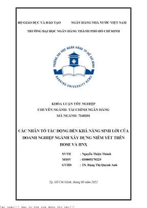 Các nhân tốc tác động đến khả năng sinh lời của doanh nghiệp ngành xây dựng niêm yết trên sàn hose và hnx 2021