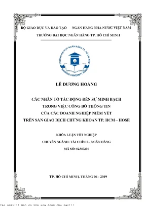 Các nhân tố tác động đến sự minh bạch trong việc công bố thông tin của các doanh nghiệp niêm yết trên sàn giao dịch chứng khoán tp hcm hose 2019
