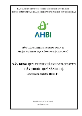 Xây dựng quy trình nhân giống in vitro cây nần nghệ dioscorea collettii hookf