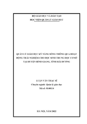 Quản lý kỹ năng sống thông qua hoạt động trải nghiệm cho học sinh trung học cơ sở tại huyện bình giang tỉnh hải dương