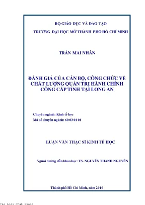 Đánh giá của cán bộ công chức về chất lượng quản trị hành chính công cấp tỉnh tại long an