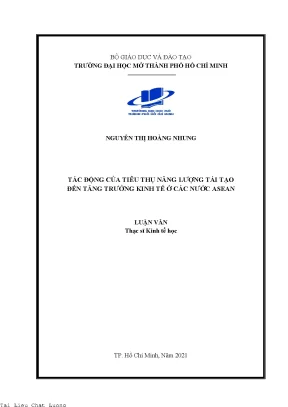 Tác động của tiêu thụ năng lượng tái tạo đến tăng trưởng kinh tế ở các nước asean
