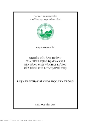 Nghiên cứu ảnh hưởng của liều lượng đạm và kali đến năng suất và chất lượng của dòng chè lct1 tại phú thọ