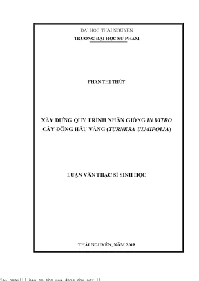 Xây dựng quy trình nhân giống in vitro cây đông hầu vàng turnera ulmifolia