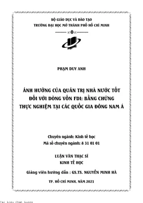 Ảnh hưởng của quản trị nhà nước tốt đối với dòng vốn fdi