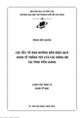 Các yếu tố ảnh hưởng đến hiệu quả kinh tế trồng mít của các nông hộ tại tỉnh tiền giang