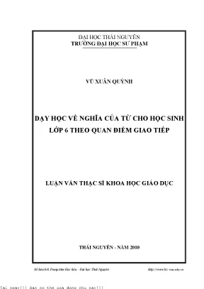 Dạy học về nghĩa của từ cho học sinh lớp 6 theo quan điểm giao tiếp