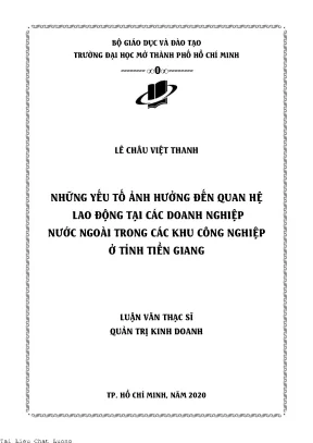Những yếu tố ảnh hưởng đến quan hệ lao động tại các doanh nghiệp nước ngoài trong các khu công nghiệp ở tỉnh tiền giang
