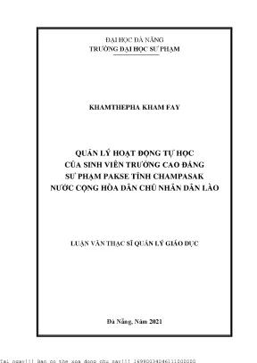 Quản lý hoạt động tự học của sinh viên trường cao đẳng sư phạm pakse tỉnh champasak nước cộng hòa dân chủ nhân dân lào