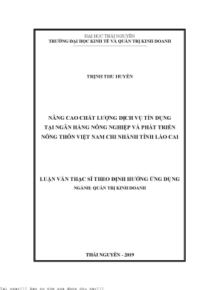 Nâng cao chất lượng dịch vụ tín dụng tại ngân hàng nông nghiệp và phát triển nông thôn việt nam chi nhánh tỉnh lào cai