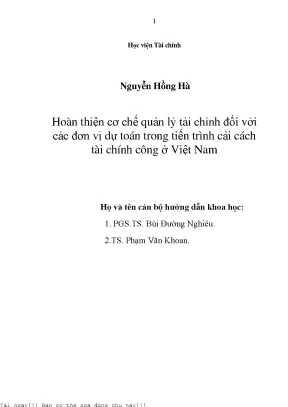 Hoàn thiện cơ chế quản lý tài chính đối với các đơn vị dự toán trong tiến trình cải cách tài chính công ở việt nam