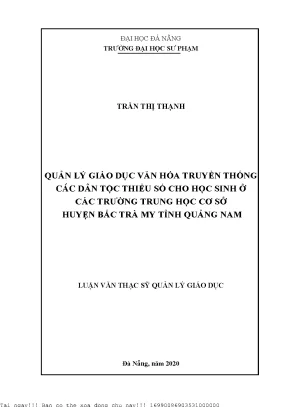 Quản lý giáo dục văn hóa truyền thống các dân tộc thiểu số cho học sinh ở các trường trung học cơ sở huyện bắc trà my tỉnh quảng nam