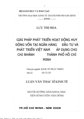 Giải pháp phát triển hoạt động huy động vốn ngân hàng đầu tư và phát triển việt nam áp dụng cho chi nhánh tp hồ chí minh